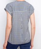 Printed Gingham Button-Up Blouse