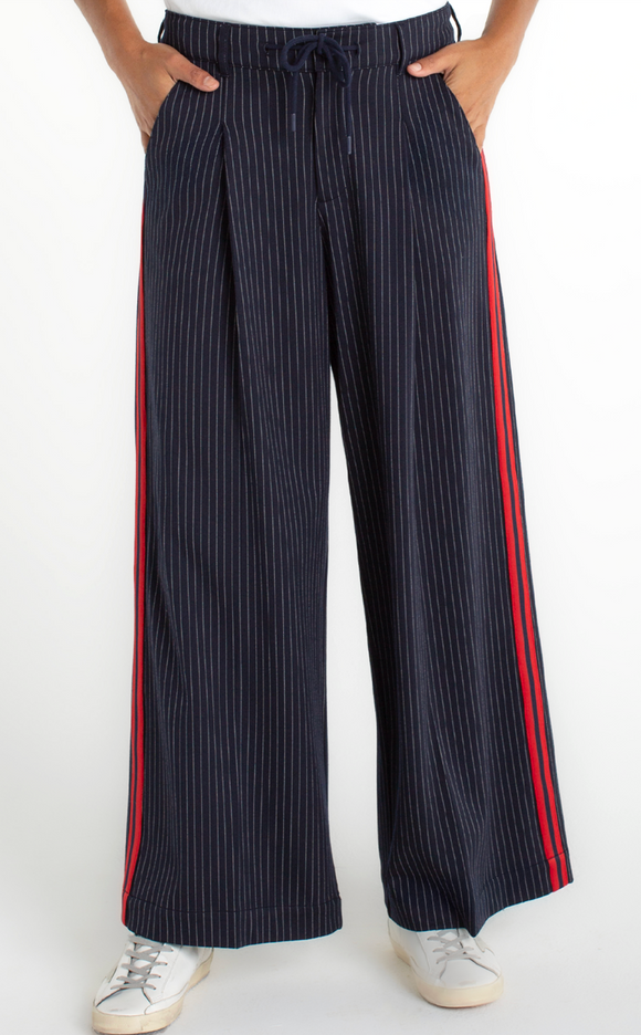 Wide Leg Pleated Trouser with Side Stripe