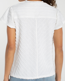 Short Sleeve V Neck Knit Top with Miter Detail