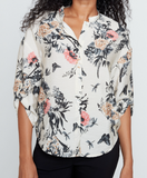 Button Front Print Woven Blouse