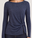 Long Sleeve Boat Neck Knit Top with Twist Detail
