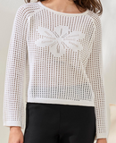 Bell Sleeve Boat Neck Open Stitch Sweater