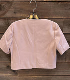 V-Neck Faux Leather Collarless Jacket