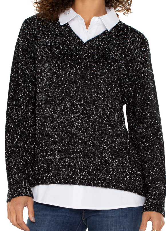 Twofer Long Sleeve Collared Sweater