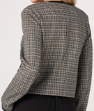 Collarless Lady Jacket with Faux Leather Trim
