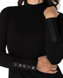 Long Sleeve Mock Neck Top with Button Detail