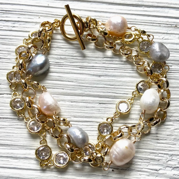 Triple Strand Baroque Pearl Bracelet