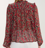 Long Sleeve Woven Blouse with Pinutcks