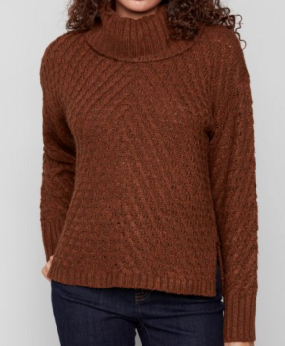 Cowl Neck Diagonal Cable Sweater