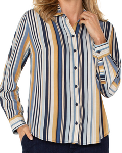 Button Front Striped Woven Blouse