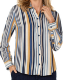 Button Front Striped Woven Blouse