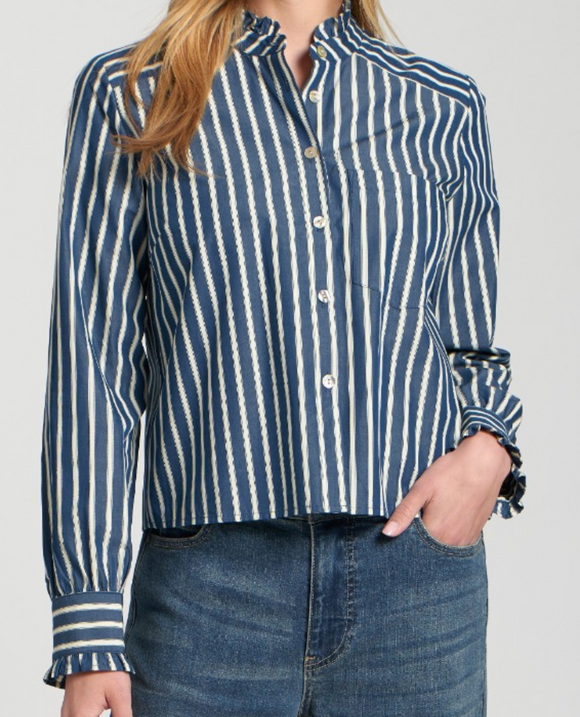 Striped Crop Button Front Top with Ruffles