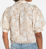 Puff Sleeve Button Front Woven Top with Twist