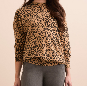 Animal Print Funnel Neck Sweater