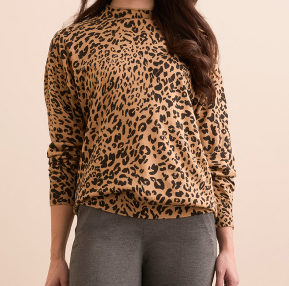 Animal Print Funnel Neck Sweater