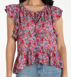 Flutter Sleeve Peplum Woven Top with Ties