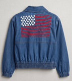 Denim Flag Embroidery Bomber