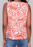 Printed Sleeveless Linen Blend Top with Slit