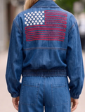 Denim Flag Embroidery Bomber