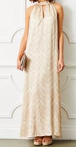 Genever Halter Neck Satin Print Maxi Dress