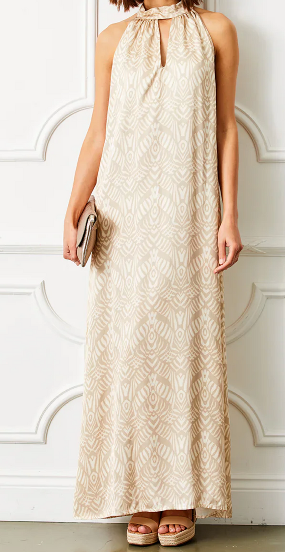 Genever Halter Neck Satin Print Maxi Dress